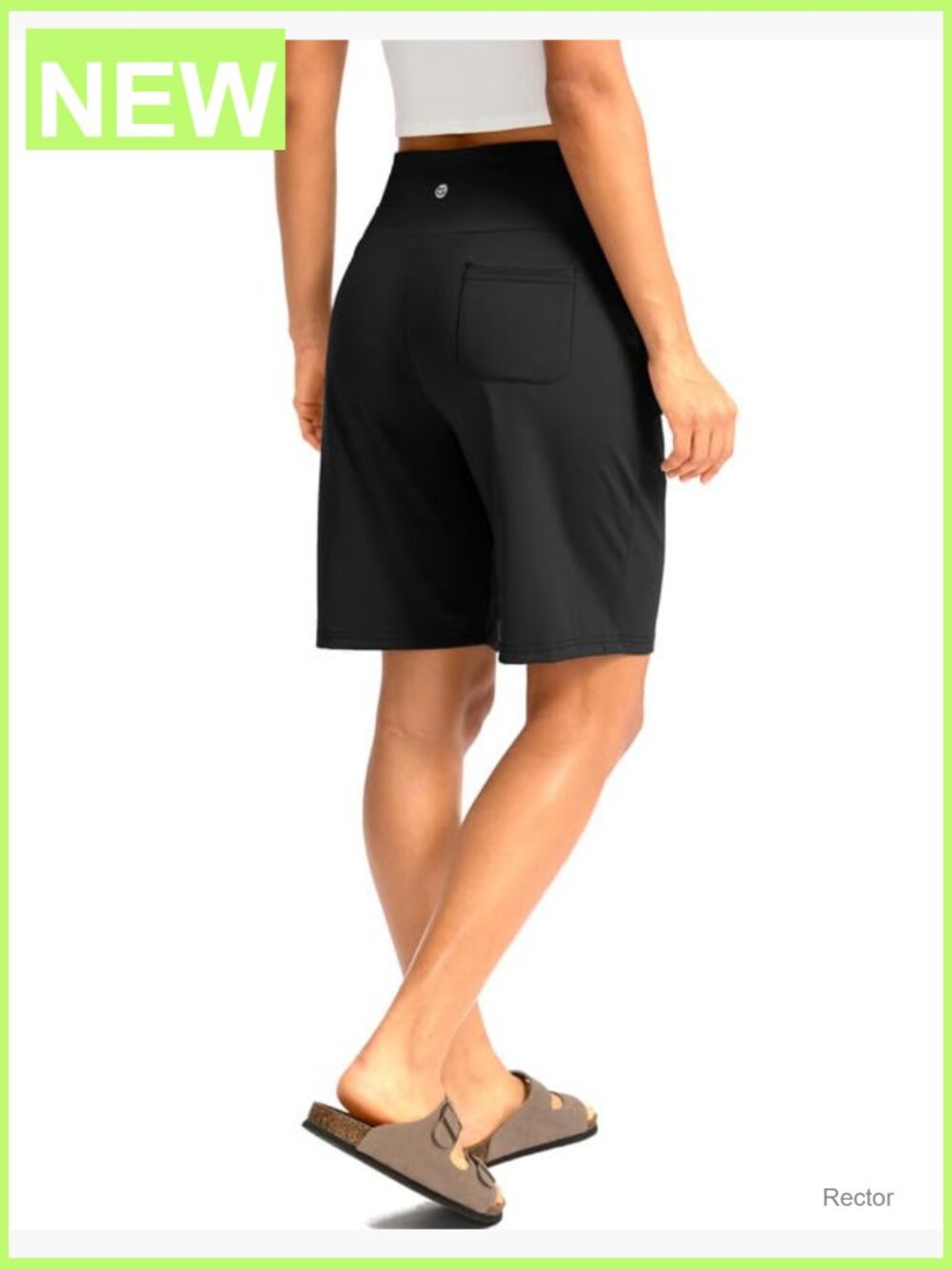 Women's Bermuda Shorts 9" Inseam High Waisted Pockets Athletic Workout - Picture 3 of 6